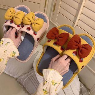 Strawberry Embroidered Bow Slippers