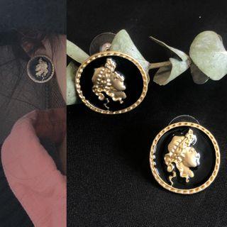 Alloy Embossed Face Earring 1 Pair - 0187a# - Silver Needle - As Shown In Figure - One Size