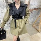 Faux-leather Mock Two-piece Trench Coat Green & Black - One Size