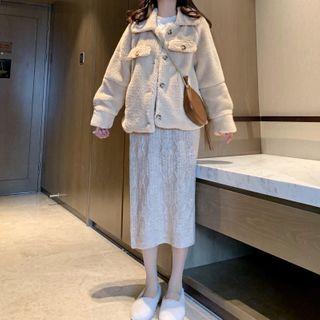 Jacket / Cable Knit Midi Skirt