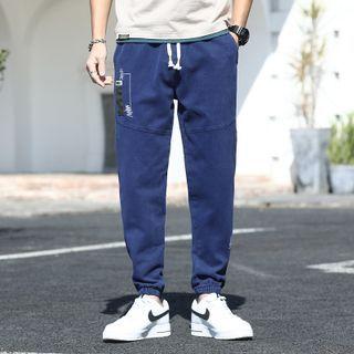 High Waist Drawstring Applique Sweatpants