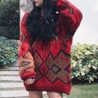Patterned Chunky Sweater Red - One Size