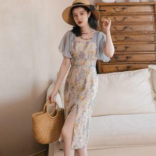 Wide-sleeve Floral A-line Dress