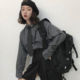 Long-sleeve Side-sleeve Lettering Shirt