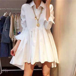 Dip-back Long-sleeve Shirtdress