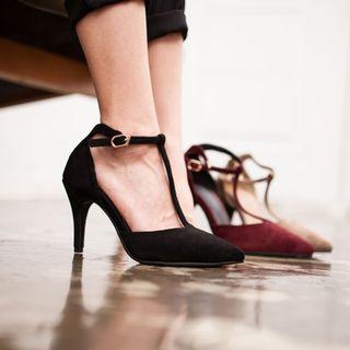 T-strap Faux-suede Pumps