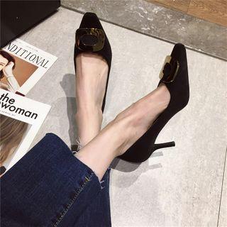 Cutout Square Buckled High-heel Pumps