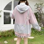Two-tone Zip-up Hoodie / Pleated Mini A-line Skirt / Shirt / Ribbon Bow Tie / Set
