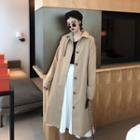 Single-breasted Long Trench Coat / Midi Pleated Skirt