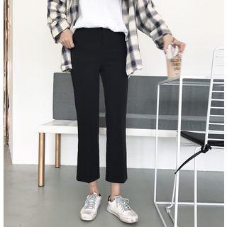 Plain High-waist Boot-cut Dress Pants