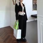 Button-up Bandeau / Long-sleeve Color Block Blazer / High-waist Wide-leg Pants