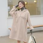 Mock Two-piece Turtleneck Lettering Embroidered Hoodie Dress