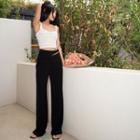 Square-neck Floral Pleated Cropped Tank Top
