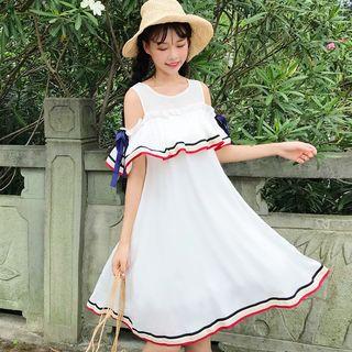 Cold Shoulder Striped A-line Dress