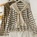 Striped Loose-fit Light Knit Top With Shawl
