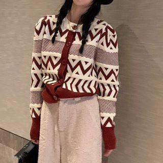 Round Neck V Shape Stripe Loose Fit Cardigan