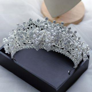 Rhinestone & Faux Pearl Wedding Crown White - One Size