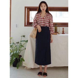 Wrap-front Linen Long Skirt