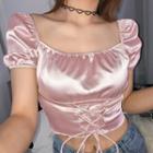 Short-sleeve Cropped Satin Top