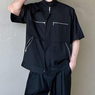 Short Sleeve Zip Detail Shirt