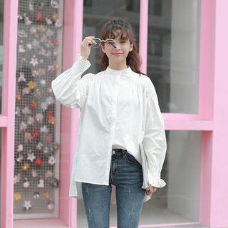 Band Collar Lantern-sleeve Shirt