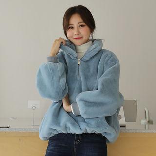 Drawcord-hem Faux-fur Zipped Pullover