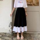 Color-block Midi Skirt Black - One Size