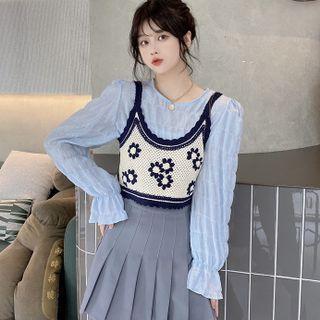 Set : Knit Camisole Top + Ruched Long-sleeve Top