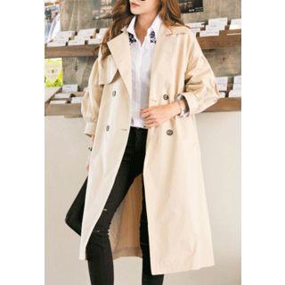 Puff-sleeve Double-breasted Trench Coat