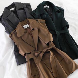 Lapel Collar Tie-waist Vest