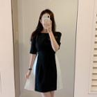 Two-tone Pleated Panel Short-sleeve Mini A-line Dress