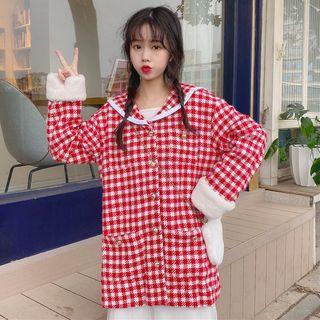 Single-breasted Houndstooth Coat As Shown In Figure - One Size