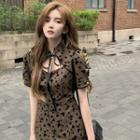 Butterfly-print Tie-neckline Strappy Mini Dress