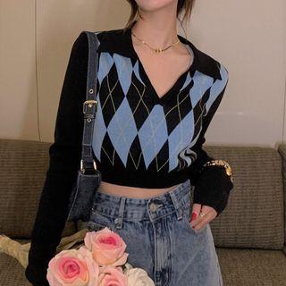 Argyle Knit Top Blue - One Size
