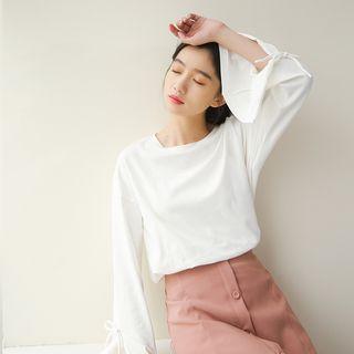 Plain Bell-sleeve Top White - One Size