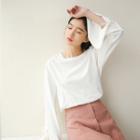 Plain Bell-sleeve Top White - One Size