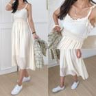Tie-shoulder Lace-trim Long Empire Dress