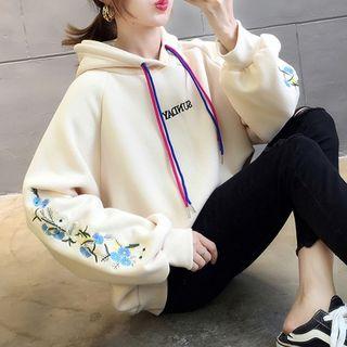 Floral Embroidered Lettering Hooded Sweatshirt