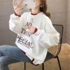 Contrast Trim Distressed Lettering Pullover