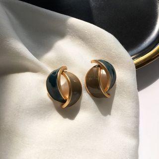 Geometric Hoop Earring 1 Pair - Dark Green & Brown - One Size