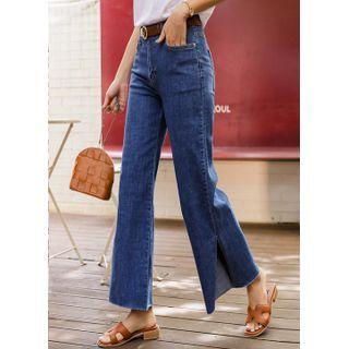 Deep-slit Wide-leg Summer Jeans