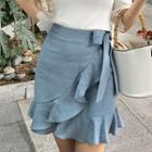Tie-waist Frilled Wrap Miniskirt