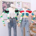 Colorblock Cropped Light Knit Cardigan