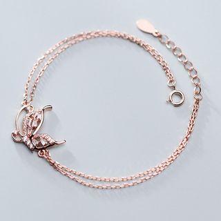 925 Sterling Silver Rhinestone Butterfly Bracelet