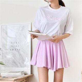 Set: Lettering T-shirt + Band-waist Mini Skort