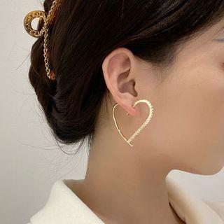 Heart Rhinestone Earring 1 Pair - S925 Silver Needle - Earring - Love Heart - Gold - One Size