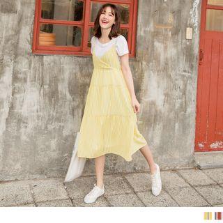 Striped Tiered Spaghetti Strap Dress