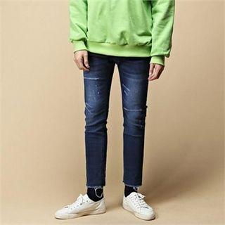 Fray-hem Washed Straight-cut Jeans (s~xxxxl)