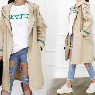 Hooded Contrast-trim Lettering Parka