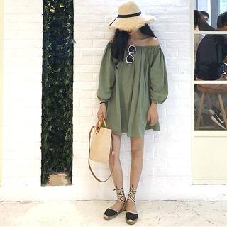 Plain Off-shoulder Long-sleeve Blouse